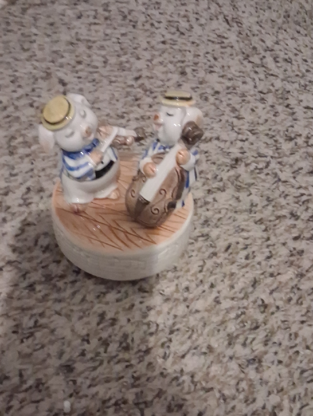 Porcelain Pig Musicians Trinket Box - Blue & Gold Accents